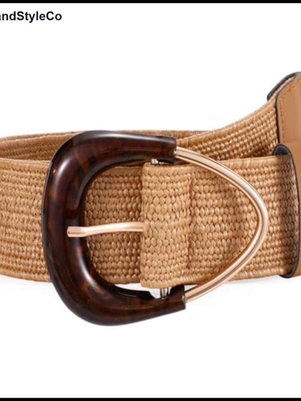 Woven Straw Elastic Waist Belt with Triangle Buckle for Women Boho Stretch